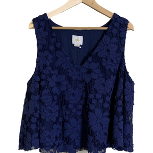 Anthropologie Maeve Kenia Swing Cropped Top Navy Floral‎ Lace XL